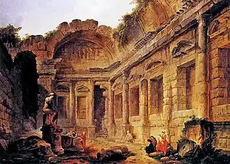 Interior do Templo de Diana em Nîmes, por Hubert Robert (1771).