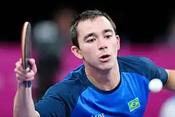 Hugo Calderano (Brasil) nas quartas de final do individual do tênis de mesa nos Jogos Pan-Americanos Lima 2019. Local: Polideportivo 3, em Lima (Peru). Data: 06.08.2019. Crédito: Abelardo Mendes Jr/ rededoesporte.gov.br