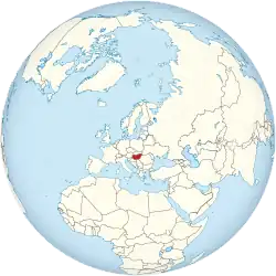 Map showing Hungary in an orthographic projection