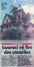 Reportagem d'O Liberal sobre a decadência dos casarões de Icoaraci, em agosto de 1996, mostrando na capa o Chalé Senador José Porfírio