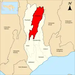 Localização do distrito na regência de Gianyar