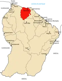 Localização de Iracoubo na Guiana Francesa