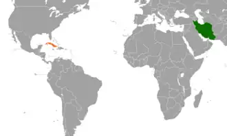 Mapa indicando localização da Irã e da Cuba.