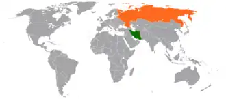 Mapa indicando localização do Irã e da Rússia.