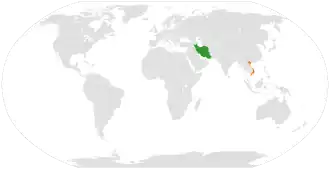 Mapa indicando localização do Irã e do Vietnã.