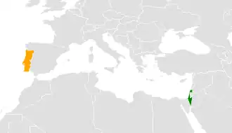 Mapa indicando localização de Israel e de Portugal.