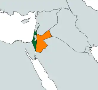 Mapa indicando localização de Israel e da Jordânia.