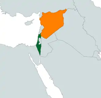 Mapa indicando localização de Israel e da Síria.
