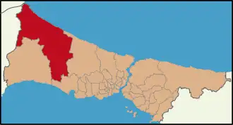 Localização de Çatalca na Província de Istambul