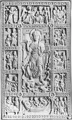 Capa de livro de marfim com cenas da vida de Cristo, c. 800 AD