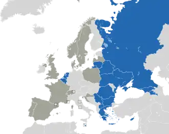 Um mapa colorido dos países da Europa