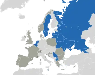 Um mapa colorido dos países da Europa