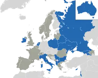 Um mapa colorido dos países da Europa