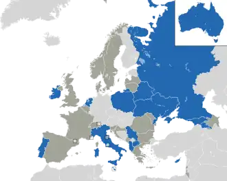 Um mapa colorido dos países da Europa