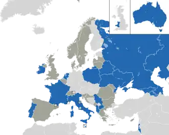 Um mapa colorido dos países da Europa