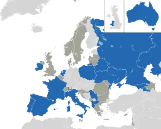 Um mapa colorido dos países da Europa