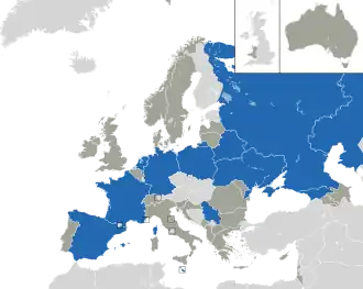 Um mapa colorido dos países da Europa