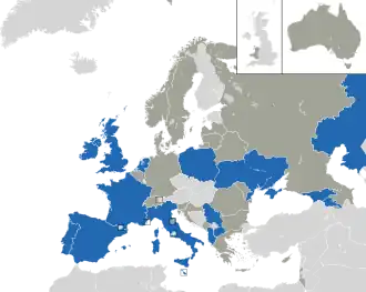 Um mapa colorido dos países da Europa