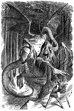 O Jabberwock , como ilustrado por John Tenniel para obra de Lewis Carroll - Through the Looking-Glass, incluindo o poema "Jabberwocky"