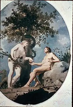 Uma pintura de Adão e Eva caindo da Árvore do Conhecimento do Bem e do Mal