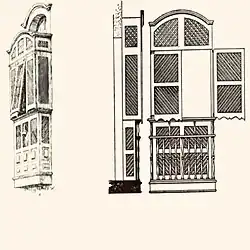 Modelo de estrutura colonial com rótulas nas janelas,