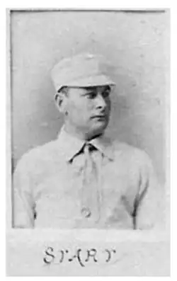 Joseph Start, primeira base da equipe de beisebol Providence Grays em 1879.