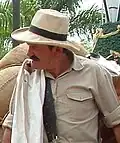 Um ator interpreta Juan Valdez no Parque Nacional do Café em Montenegro, Colômbia.