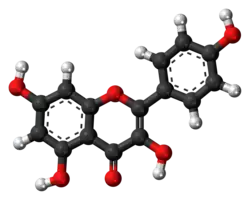 Ball-and-stick model of the kaempferol molecule