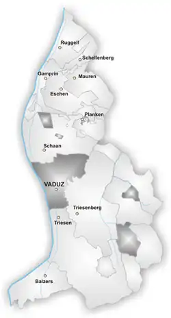 Localização de Vaduz no Liechtenstein.