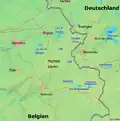 Mapa dos Altos Fagnes (Hohen Venns), entre a Bélgica e a Alemanha
