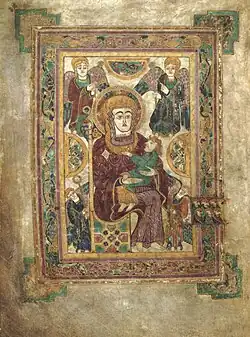 A mais antiga Madona com o Menino Ocidental conhecida, no Livro de Kells, no início do Evangelho Segundo Mateus, c.800.