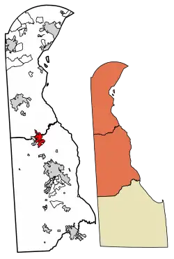 Localização nos condados de Kent e New Castle