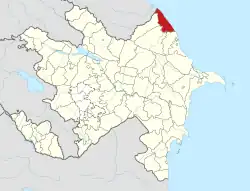 Mapa do Azerbaijão mostrando o distrito de Khachmaz