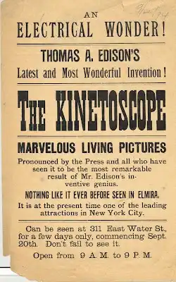 Anúncio para a exposição Kinetoscope em Elmira, Nova York, setembro de 1894