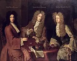 O Conde de Burlington, o Duque de Kingston e o Barão Berkeley. Inglaterra, 1697.