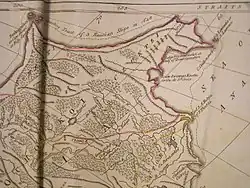 Mapa de Tchukotka Rota da expedição Dejnev, 1648, data dos primeiros assentamentos.