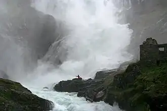 The Kjosfoss waterfall along the Flåmsbana, the railway track from Flåm to Myrdal