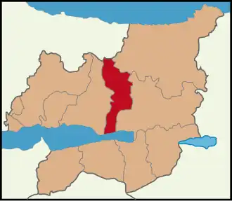 Localização do distrito de Derince na província de Cojaéli