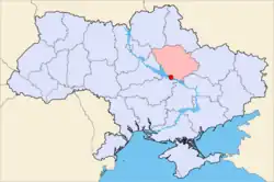 Mapa da Ucrânia com Kremenchuk em destaque