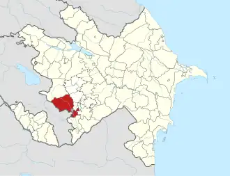 Mapa do Azerbaijão mostrando o distrito de Kurdamir