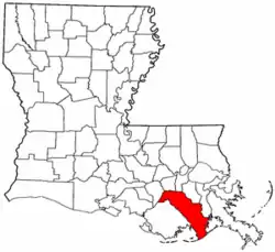 Localização da paróquia no Estado de Louisiana