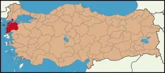 Localização da província de Çanakkale na Turquia