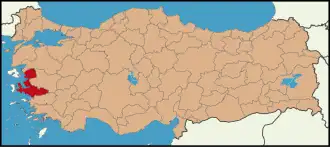 Localização da província de Esmirna na Turquia