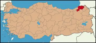 Localização da província de Artvim na Turquia