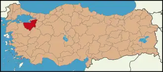 Localização da província de Bursa na Turquia