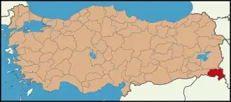 Localização da província de Cacari na Turquia