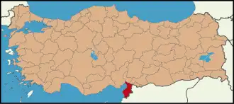 Localização da província de Hatai na Turquia