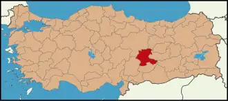 Localização da província de Malátia na Turquia