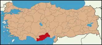 Localização da província de Mersim na Turquia
