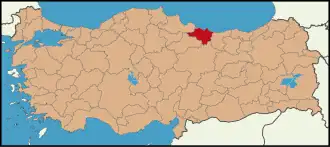Localização da província de Ordu na Turquia